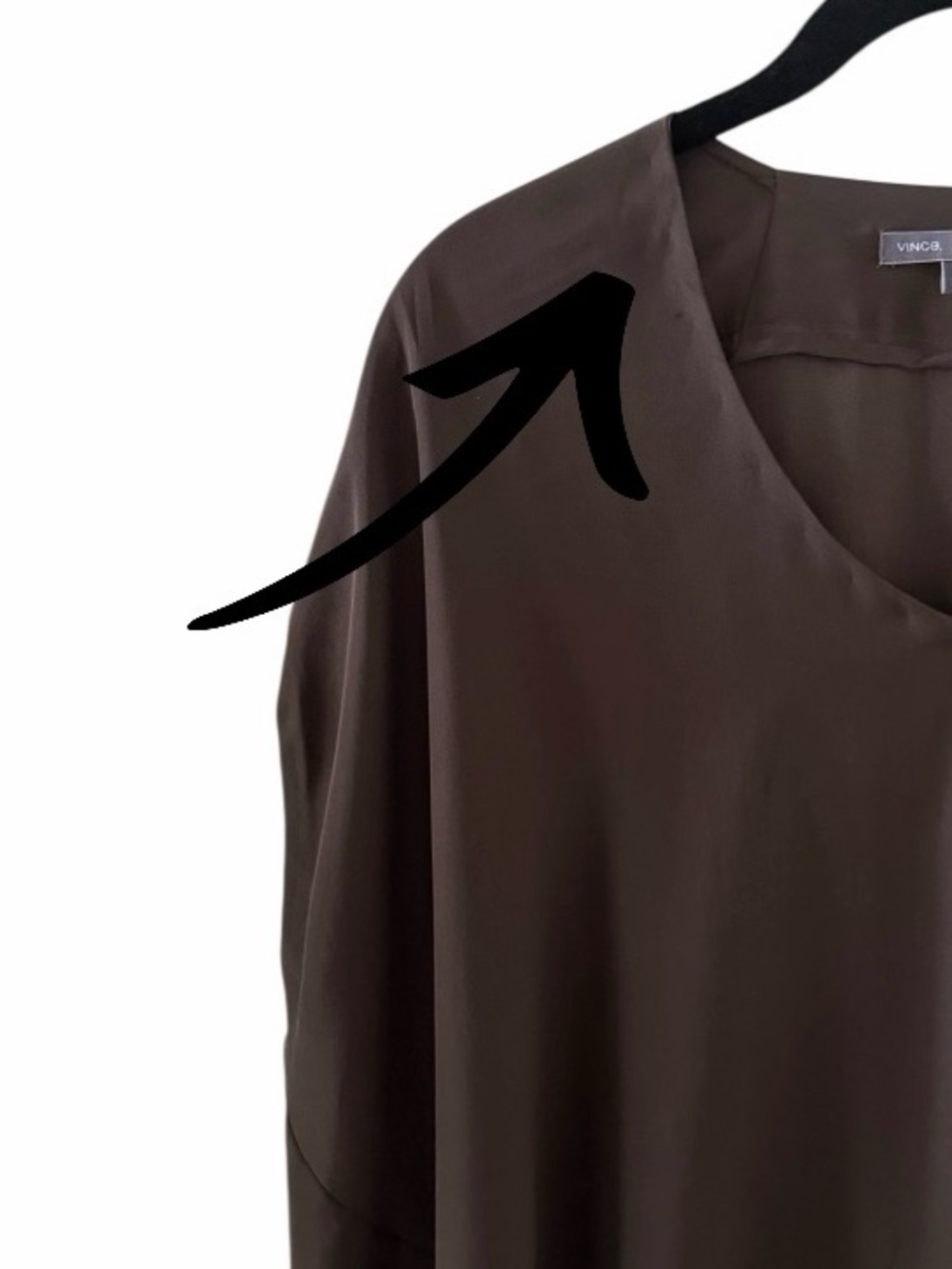 Vince Dark Brown V-Neck Dolman Sleeve Silk Tunic Blouse Size Medium - Picture 8 of 9